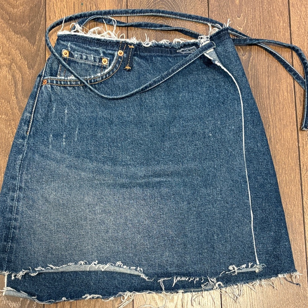GRLFRND Blue Frayed Ella mini wrap Skirt